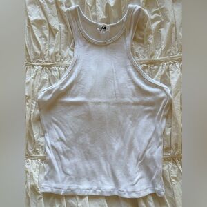 LNA White Ribbed Racerback Tank